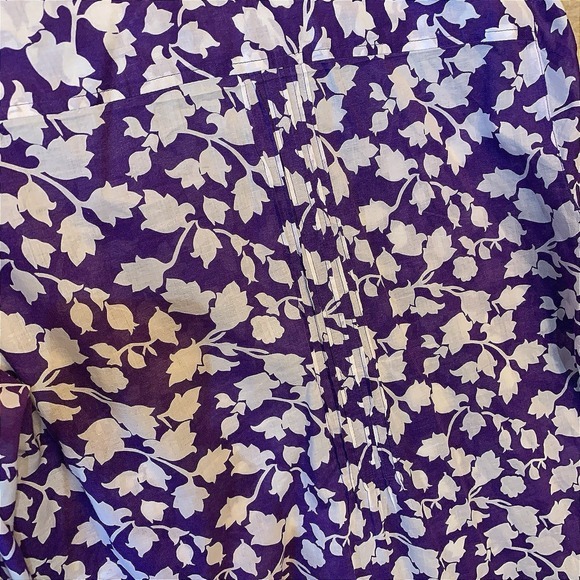 Chicos Blouse Tunic 100% Cotton US 12 Purple White‎ Tab Roll Sleeve Light Weight - Picture 4 of 8